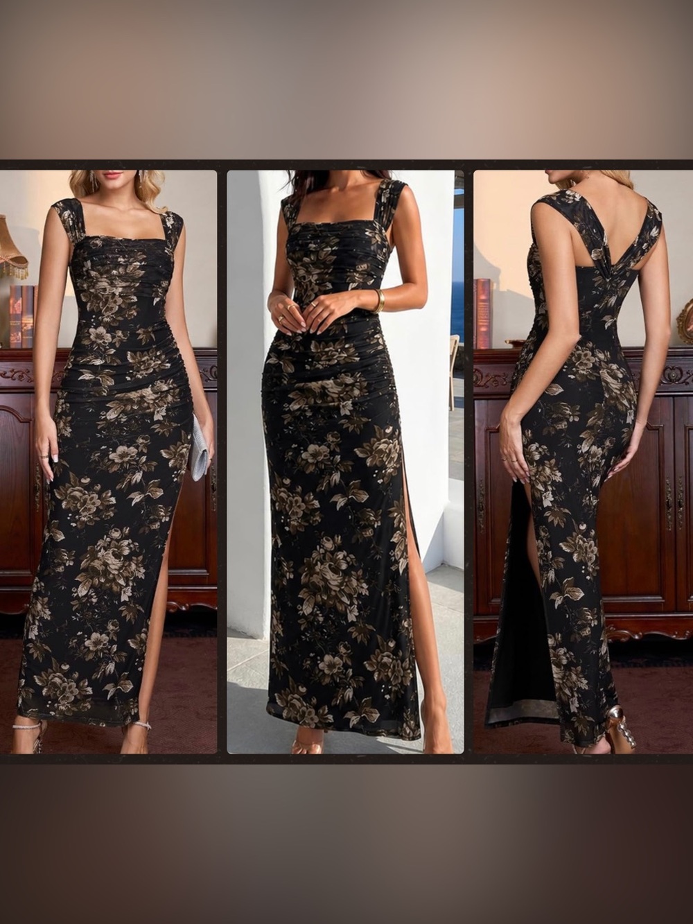 Floral Black Corset Style Dress